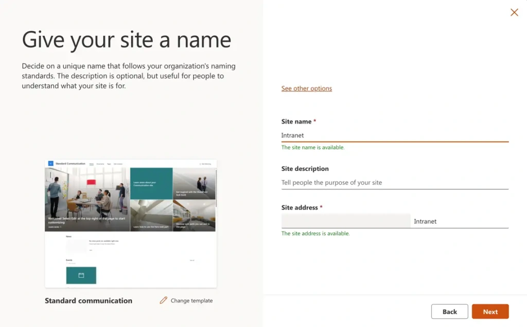 SharePoint Intranet Erstellen - Seitenname und URL