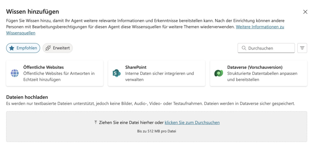 Copilot Wissen hinzufügen