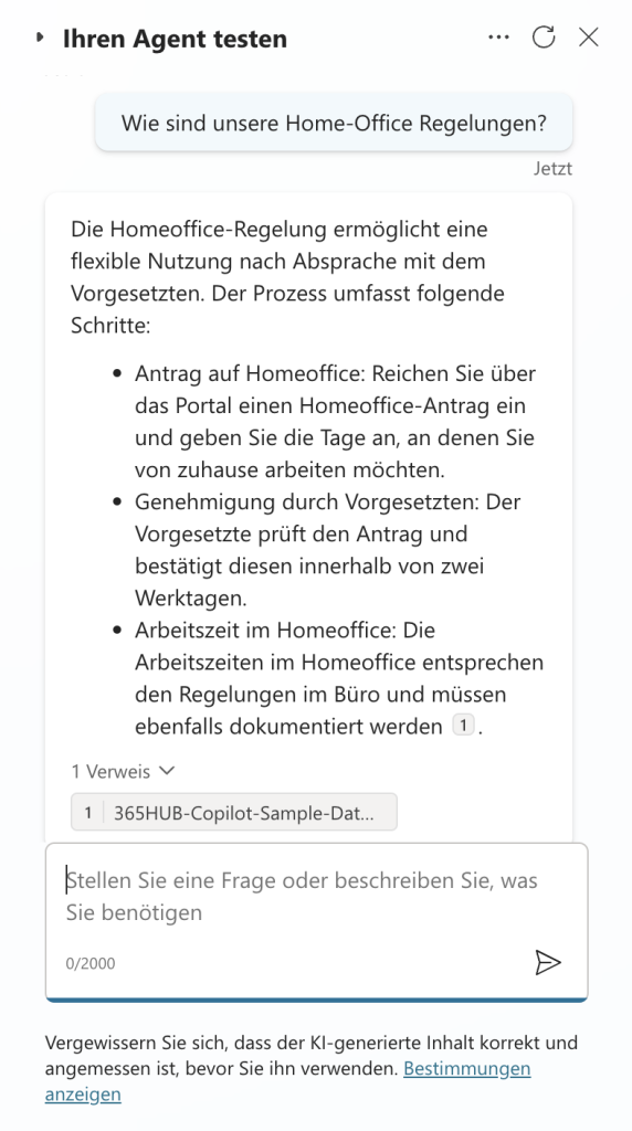 Custom Copilot erstellen: Testen