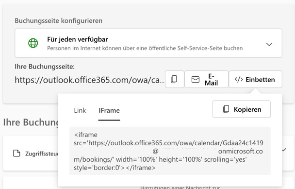 Microsoft Bookings in Webseite Einbetten